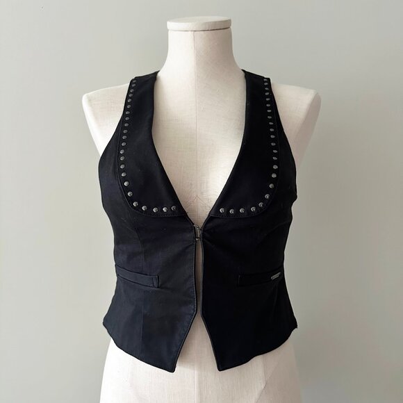 Guess Jackets & Blazers - Guess Cropped Vest Womens Size Small Black Grommet Detail Front Hook Closure
